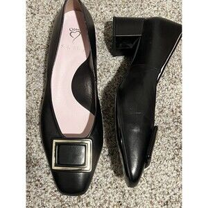 Sole Bliss Women's Black Leather Square Toe Buckle Pumps Slip On EU 40.5 US 9.5